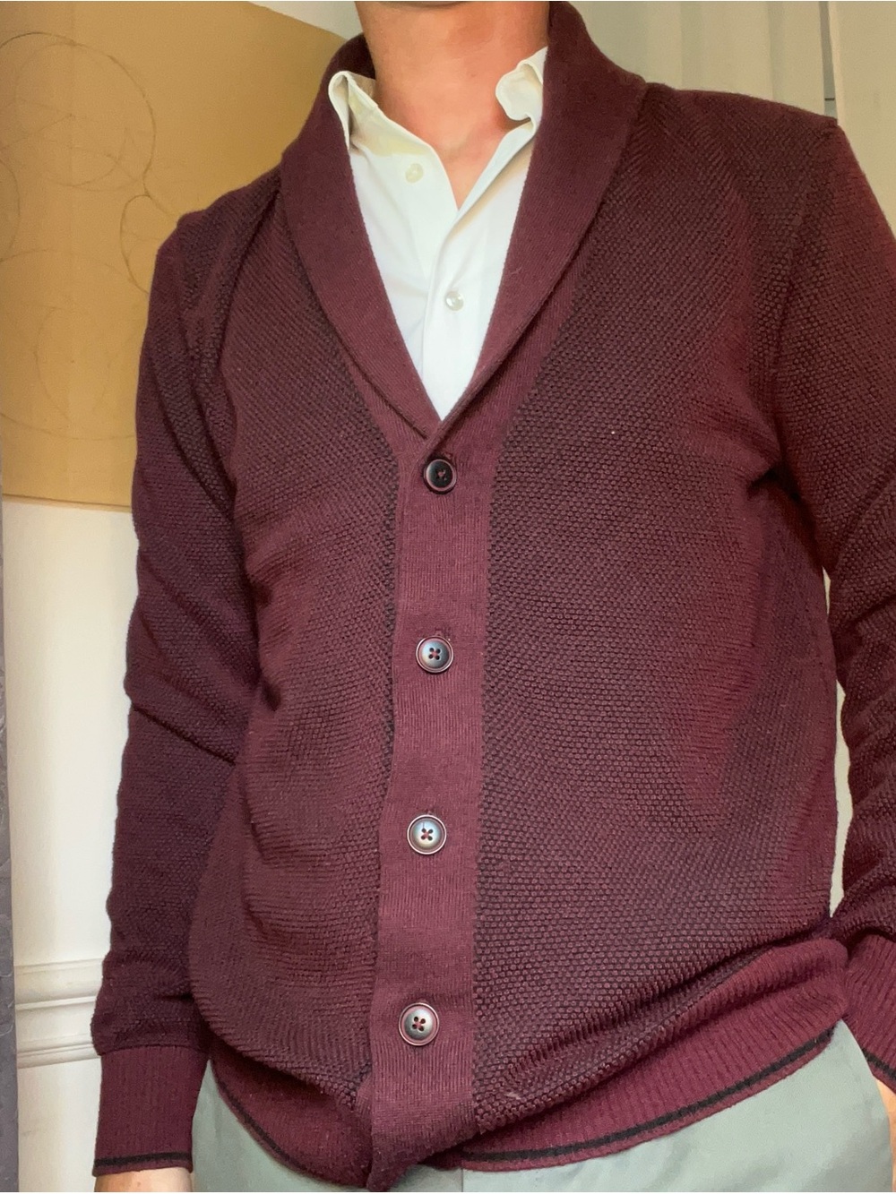 le chateau Men's Shawl Collar Cardigan - Burgundy